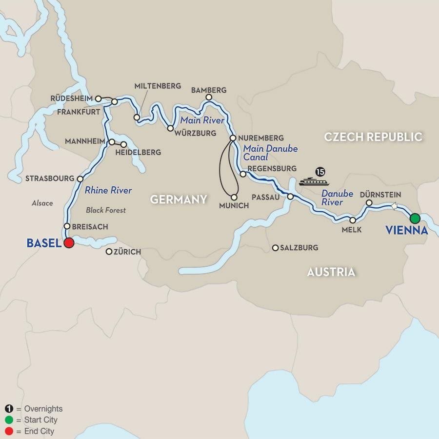 Mapa dunaje Vídeň 
