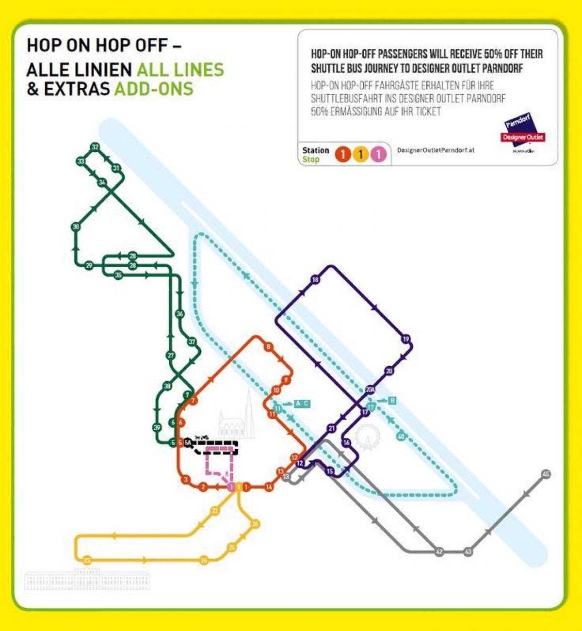 Vídeň hop on hop off bus tour mapě