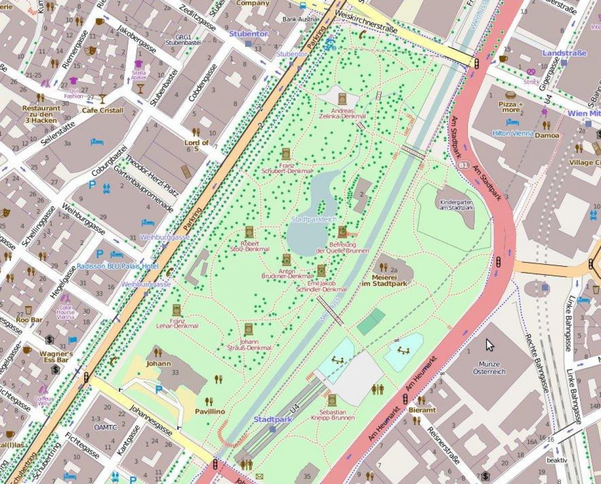 Mapa stadtpark ve Vídni