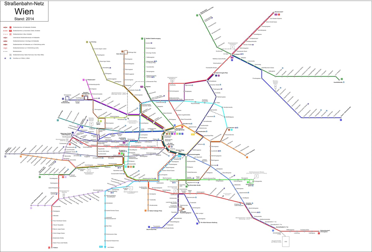 Vídeň strassenbahn mapě