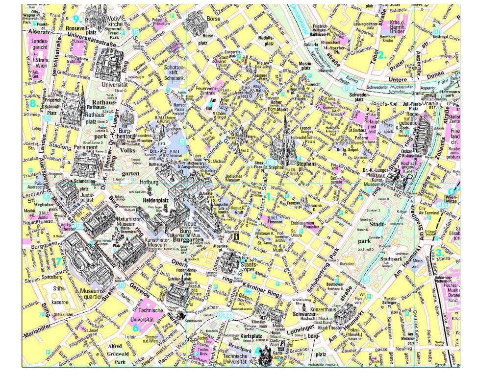 Vídeň-turistický průvodce, mapa