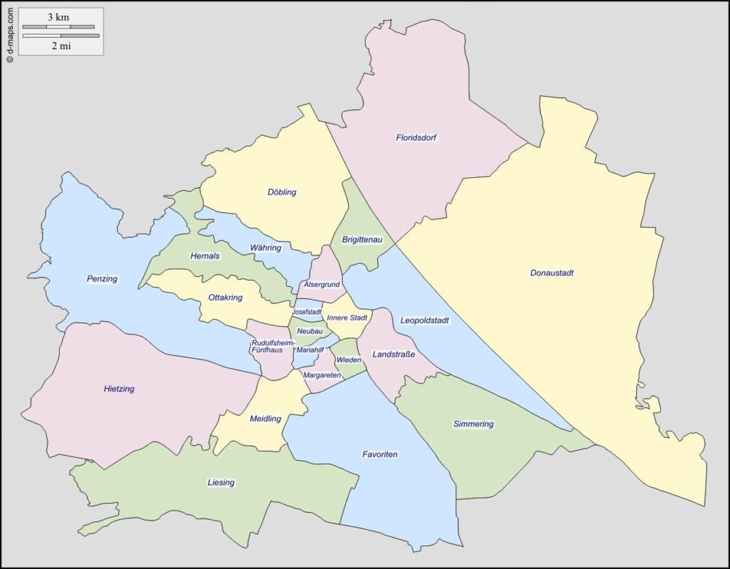 Vídeň, Rakousko okresní mapě