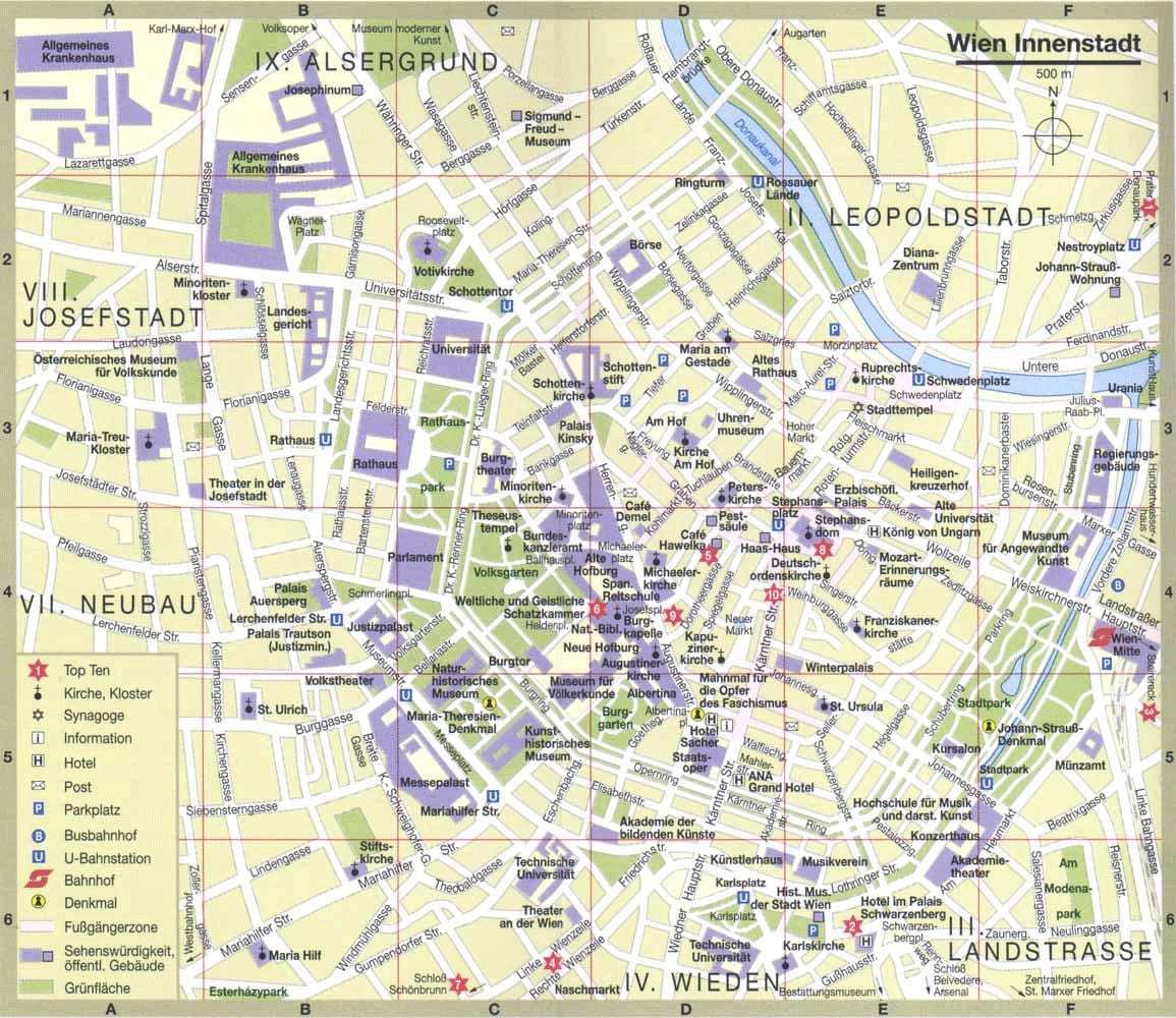 Vídeň, město, turistická mapa