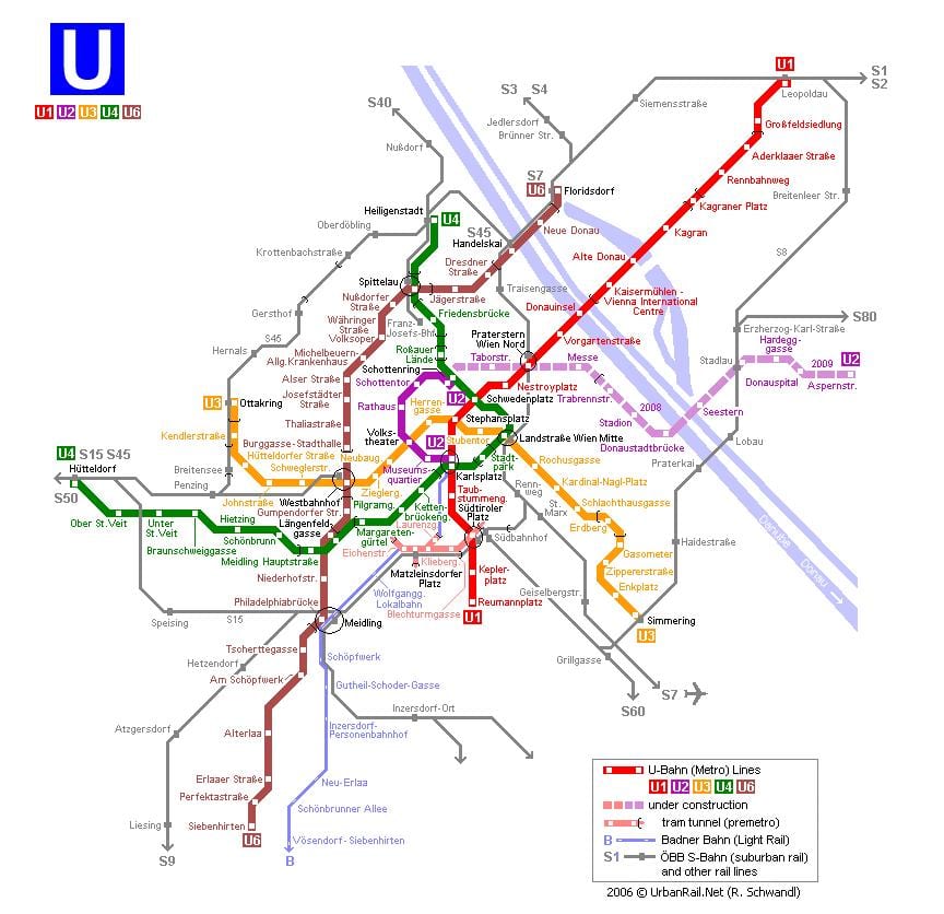 Mapa Vídně tramvaj