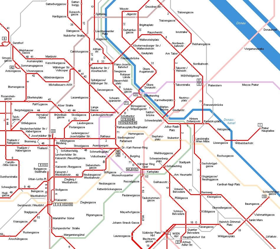 Vídeň železniční mapě