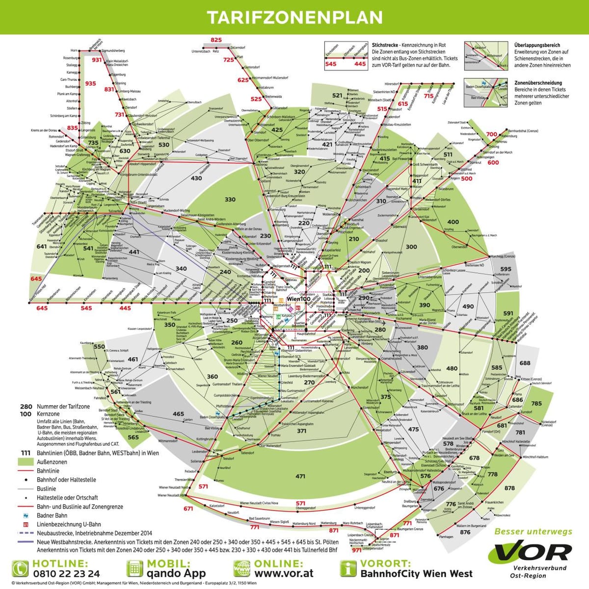 Mapa Vídně metro zóna 100