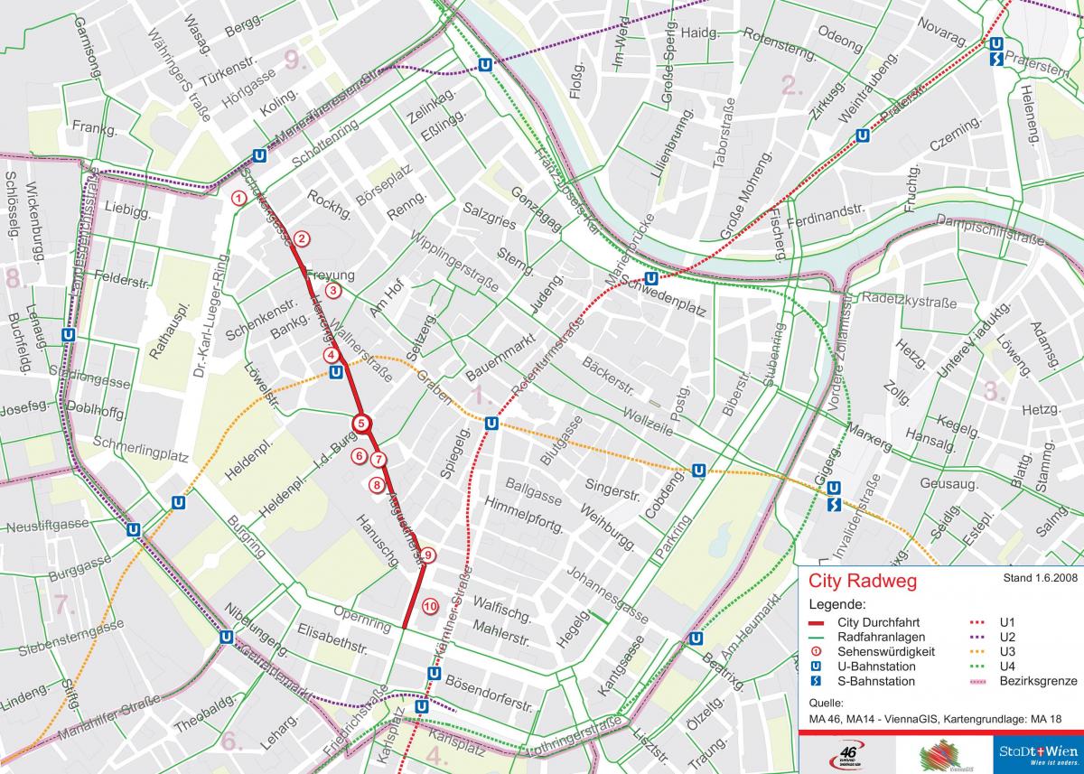 Vídeň cyklistická mapa