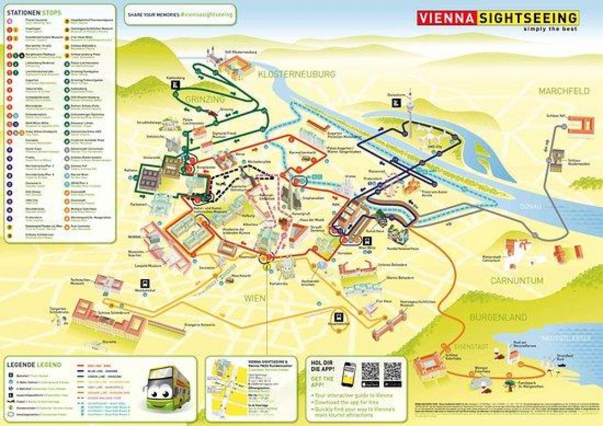 Mapa Vídně vyhlídkového autobusu
