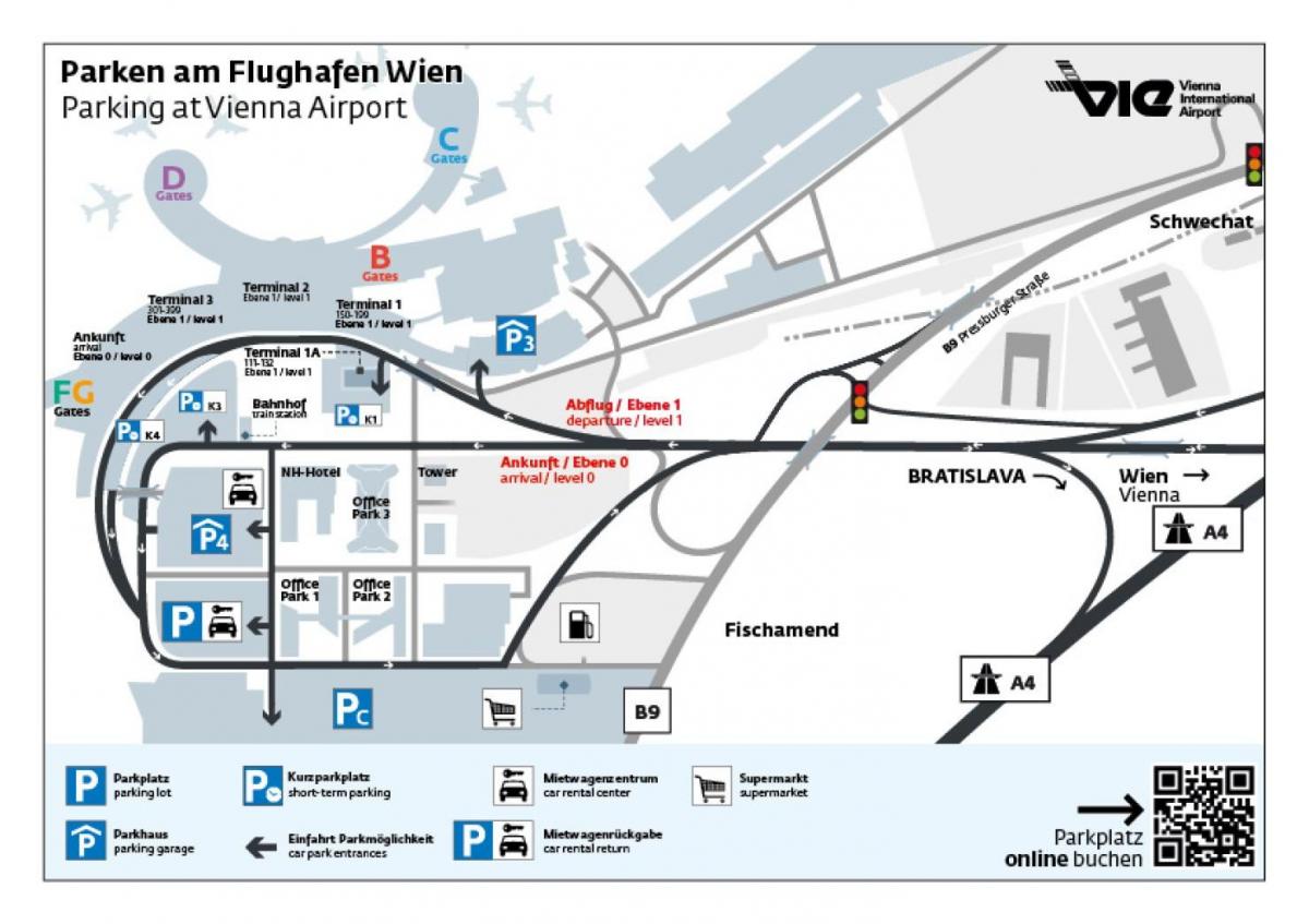 Mapa Vídně, parkování na letišti