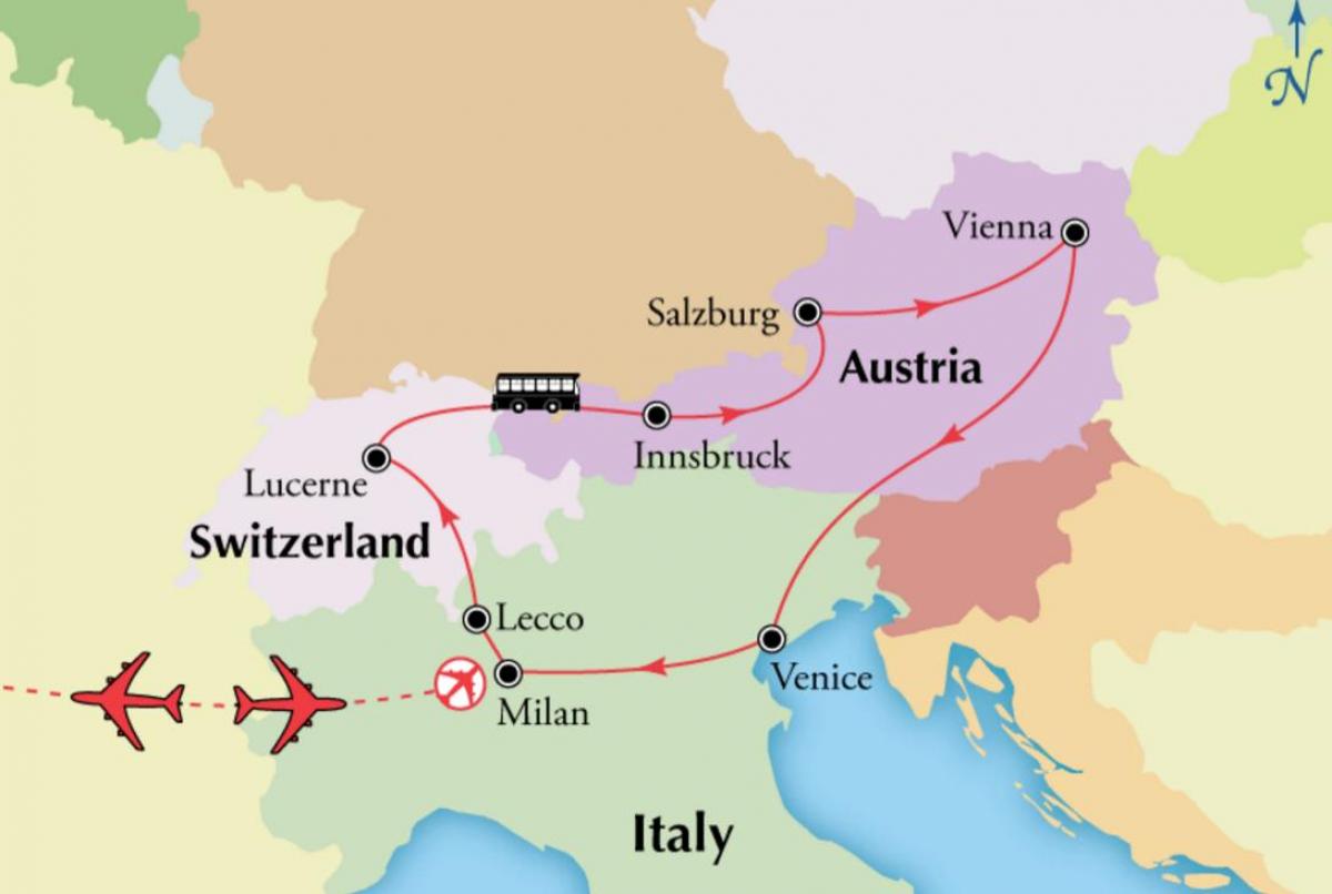 Mapa Vídeň švýcarsko