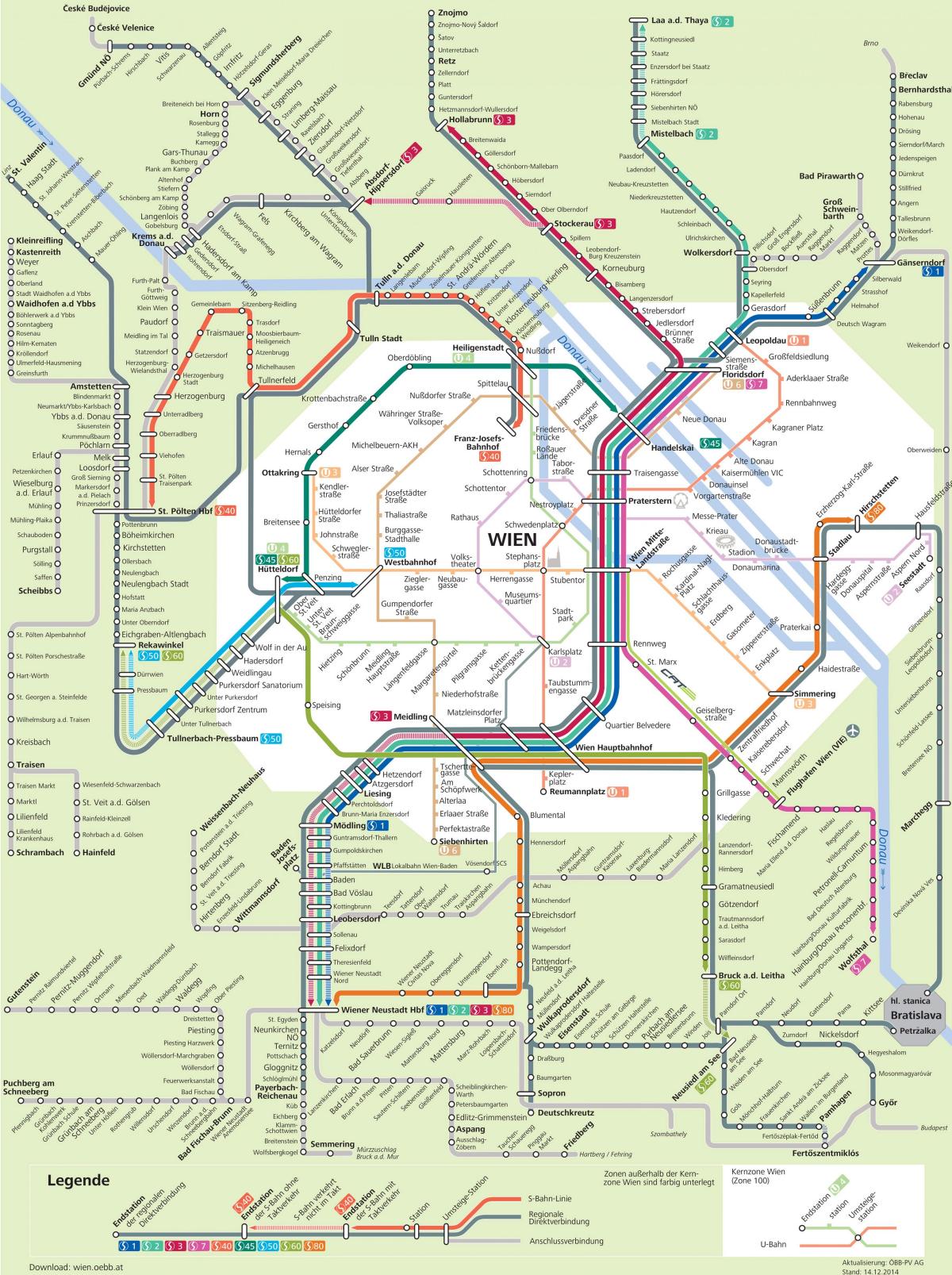 Vídeň lehké železniční mapě