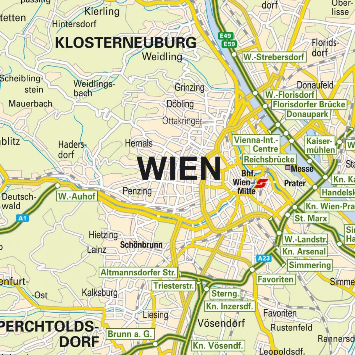 mapa ukazuje Vídni